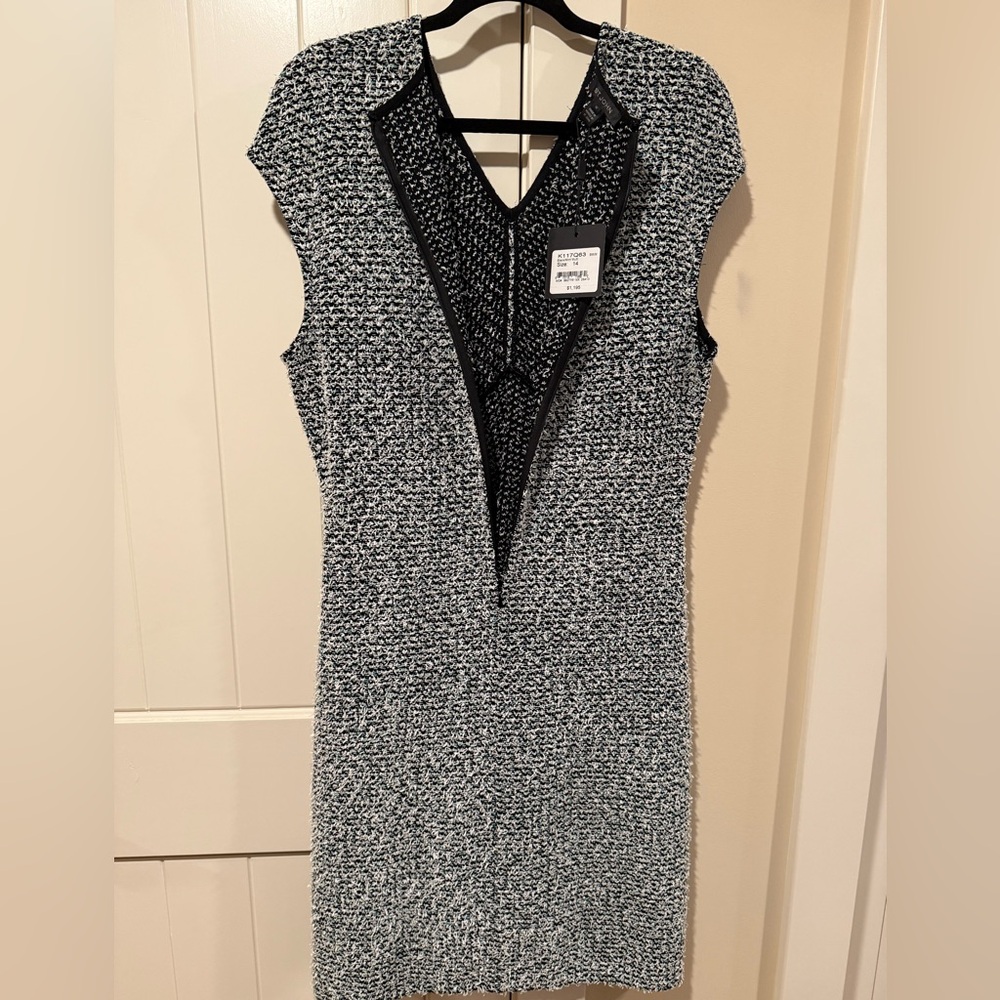 NWT St. JOHN Size 14 Multi Black White Mint Cap Sleeve V-Neck Dress Empire Waist - Picture 6 of 16